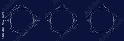 Set of sound pulsation dots circles. Futuristic circular loading or progress indicator. Blue and white background.