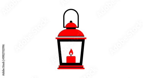 A simple stylized illustration of a red kerosene lantern with a glowing flame