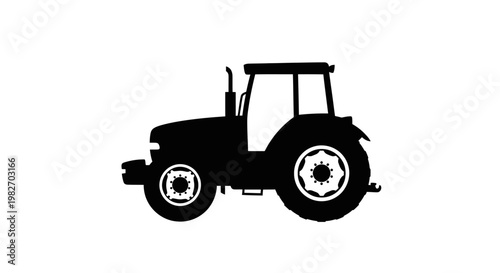 Black silhouette of a classic tractor against a white background