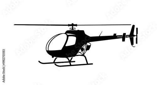 Silhouette of a helicopter with visible rotor and landing skids