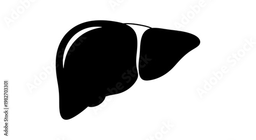 A simple black silhouette depicting the human liver organ