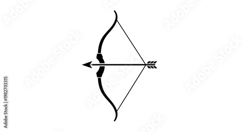 Simple black silhouette of a classic recurve bow and arrow