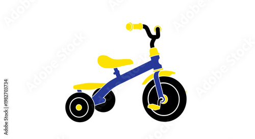 A brightly colored minimalist illustration of a child s tricycle