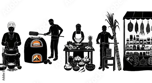 silhueta de cozinheiros preparando comida nordestina culinária regional brasileira e tradição gastronômica isolado sobre fundo branco