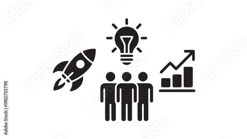 Business Team Launching Successful Startup With Growth Graph And Innovative Idea For Corporate Concepts