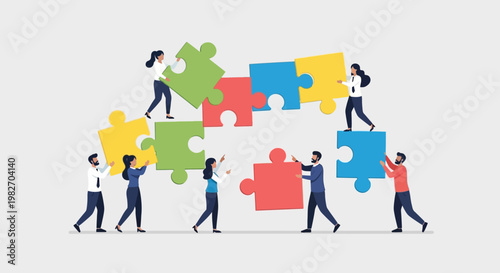 Teamwork puzzle pieces collaboration people connecting strategy business success