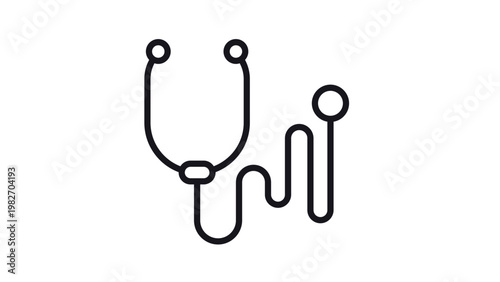 Minimalist black line art stethoscope vector icon illustration for medical, healthcare, and diagnostic concepts, featuring a stylized wavy tube design isolated on a white background.
