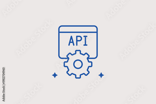 API symbol with a gear focuses on application programming interface and integration. Technical Vector Illustration is perfect for backend development and software connectivity.