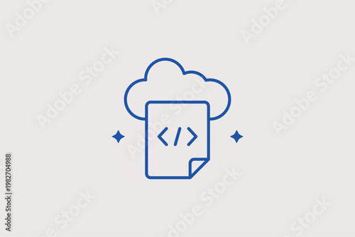 Cloud icon with a code document represents cloud-based development and storage. Modern Vector Illustration is ideal for SaaS platforms and online file management.