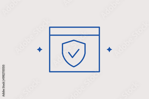 Web browser window with a security shield ensures safe internet browsing. Protective Vector Illustration is perfect for internet safety and web protection themes.