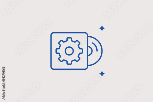 CD disc with a gear symbol focuses on software installation and configuration. Technical Vector Illustration is perfect for system settings and technical support icons.