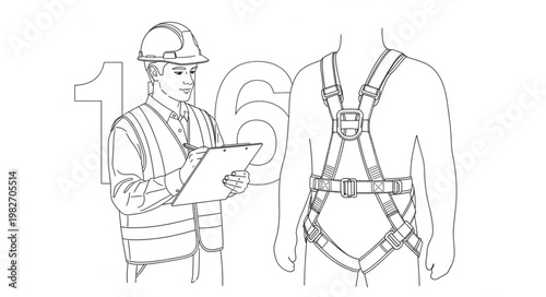 Worker Inspecting Safety Harness for Fall Protection.