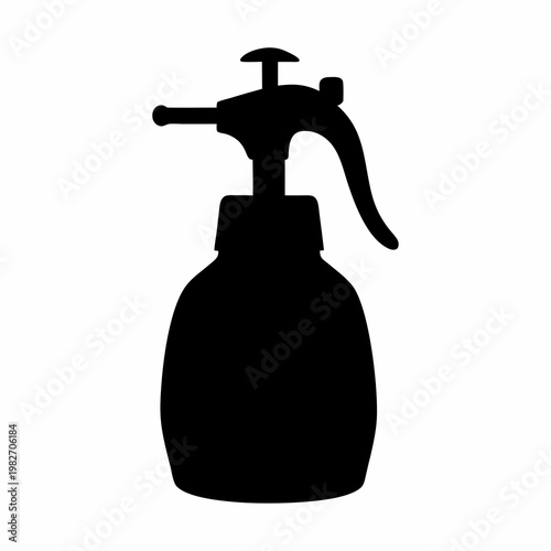 Detailed black silhouette of a trigger sprayer bottle on white background