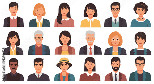 A diverse people avatar portrait collection with men and women characters