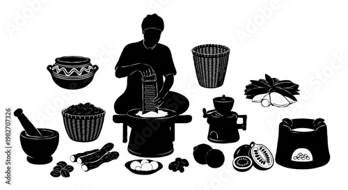 silhueta de cozinheiros preparando comida nordestina culinária regional brasileira e tradição gastronômica isolado sobre fundo branco