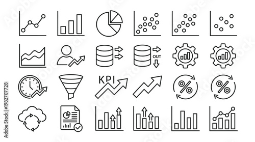 Vector Illustration of Data Analytics and Business Growth Charts with Graphs and Reports
