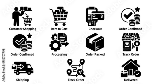 Modern Customer Shopping and E-commerce Icons Set for Digital Retail Websites