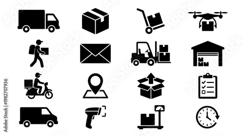 Delivery and Logistics Icons Set for Shipping and Transportation