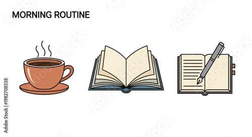 Morning routine concept with coffee book and journal