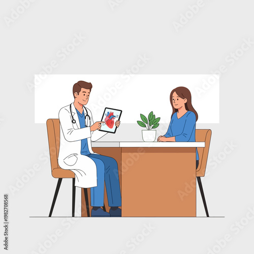 Doctor showing heart scan to patient during medical consultation
