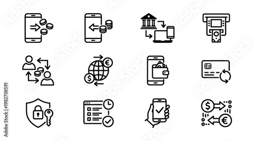 Collection of Digital Banking and Finance Icons Set for Mobile Applications