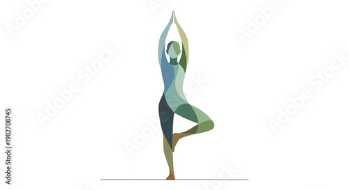 yoga tree pose green blue abstract illustration
