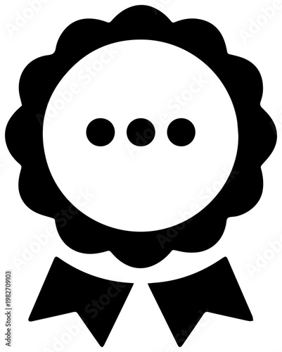 Award ribbon icon symbolizing excellent communication positive feedback or a recognized conversation rendered as a simple clean solid black graphic vector on a white background