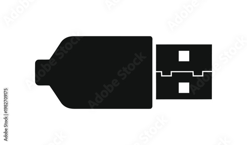 Black USB Flash Drive Icon on White Background, Simple and Clean Design, Perfect for Technology and Data Storage Concepts