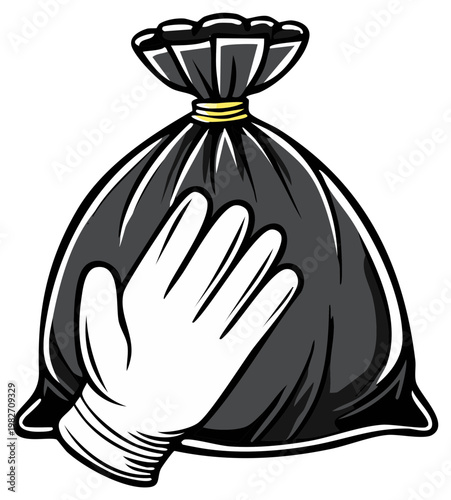 Gloved Hand Holding a Full Black Trash Bag