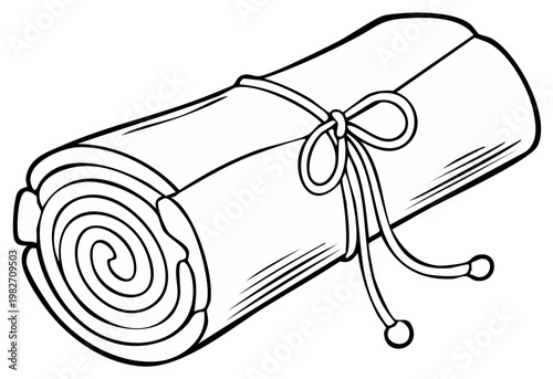 Rolled parchment scroll tied with string, simple line drawing illustration