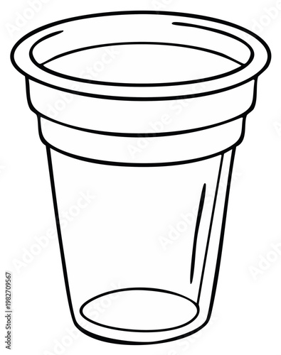Simple outline drawing of a disposable plastic cup with rolled rim and segmented body