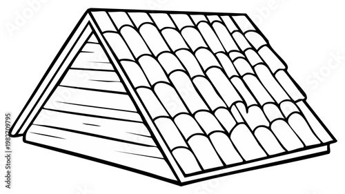 Line Art Drawing of a Tiled Roof Section on a Building Gable