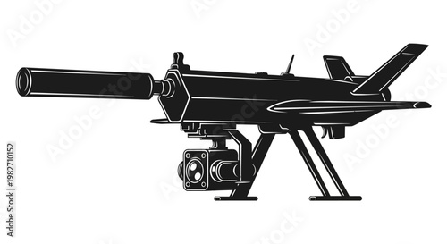 Drone Weapon System Silhouette: Advanced Military Drone with Silencer and Camera