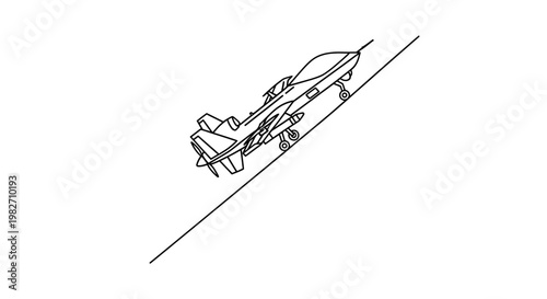 Fighter Jet Taking Off on a Steep Runway, Military Aircraft Ascending