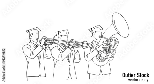 Graduation Band Playing Music with Brass Instruments