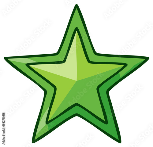 Bright green star shape with cartoonish highlights and a glossy sheen