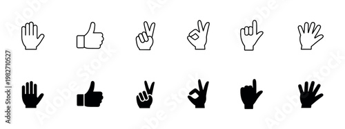 Hand gesture icon set with various hand signs and symbols collection for communication interface and expression vector illustration