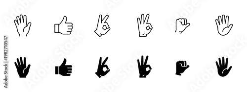Hand gesture icon set collection of hand signs and symbols vector illustration featuring communication expressions modern clean design