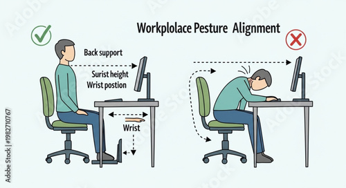 Workplace Posture Alignment - Correct vs Incorrect Sitting Positions.