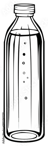 Clear glass bottle with refreshing water and rising bubbles stylized illustration