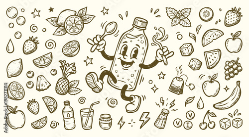 Vintage 1930s Retro Mascot Loaded Infused Water Illustration Set