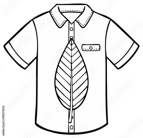 Short Sleeve Button Down Shirt with Leaf Design Illustration