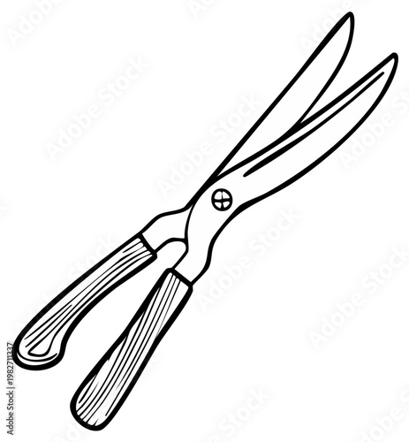 Outlined hedge shears illustration for yard work trimming and landscaping design element