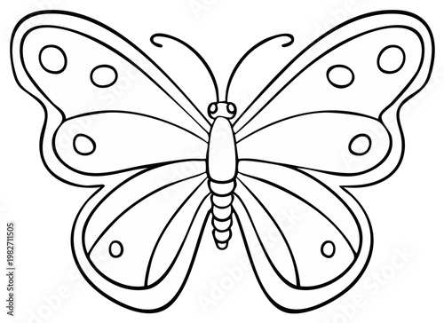Black and White Outline of a Beautiful Butterfly with Spots