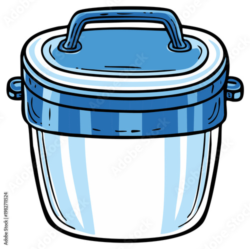 Blue Cartoon Round Food Container Lunchbox with Handle for Meal Storage