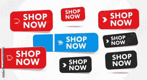 Collection of Colorful Shop Now Buttons for Online Sales Promotions