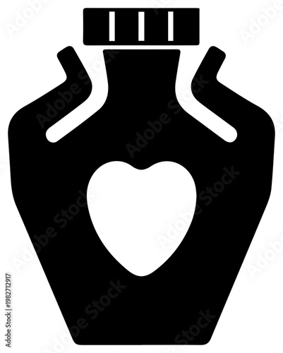 Solid black filled icon representing a medical defibrillator shock pad with a heart symbol symbolizing emergency cardiac care and life saving intervention in a clean modern