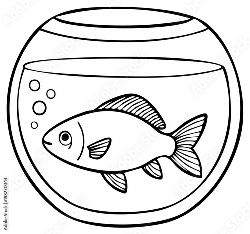 Goldfish swimming in a fishbowl outline drawing.