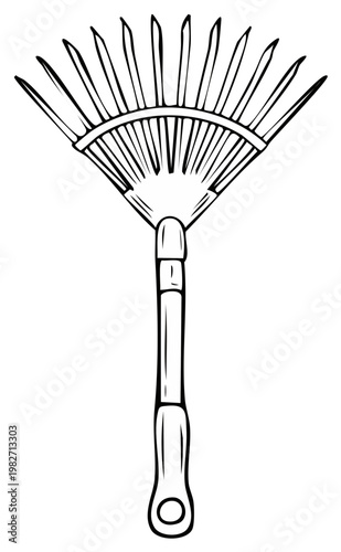 Handheld fan rake for gardening and yard work tool illustration