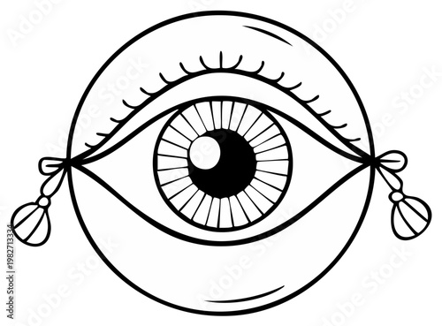 Mystical Eye Symbol with Eyelashes and Tassels Outline Drawing